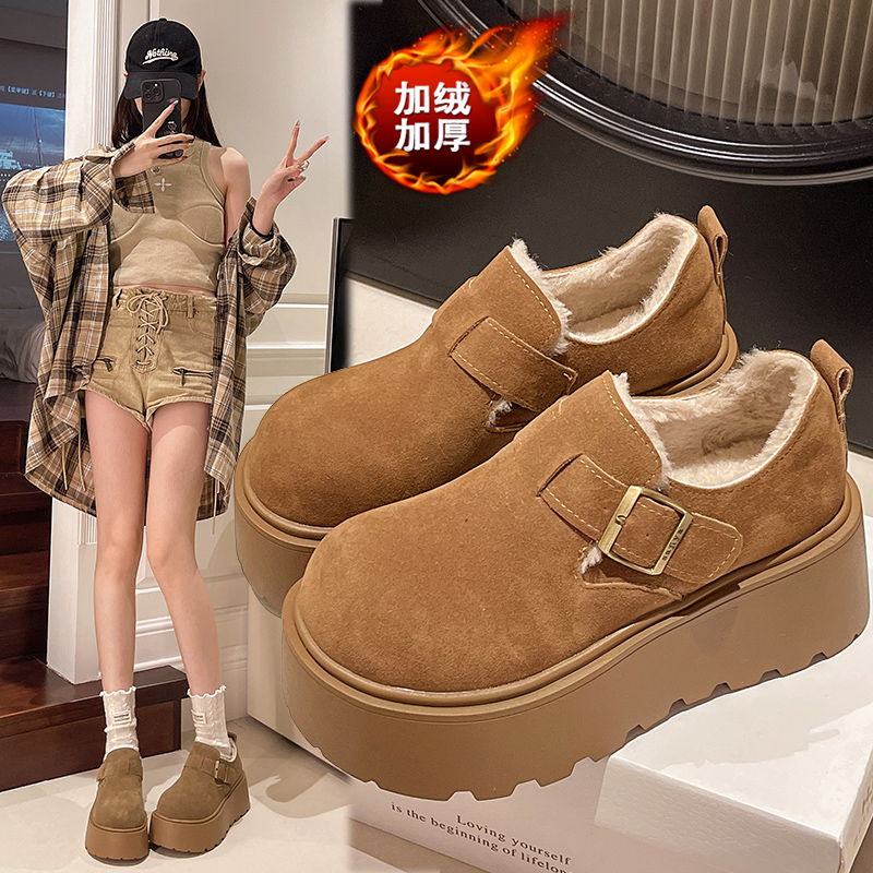秋冬季松糕厚底增高勃肯鞋女2025新款加绒大头乐福鞋鞋1202n