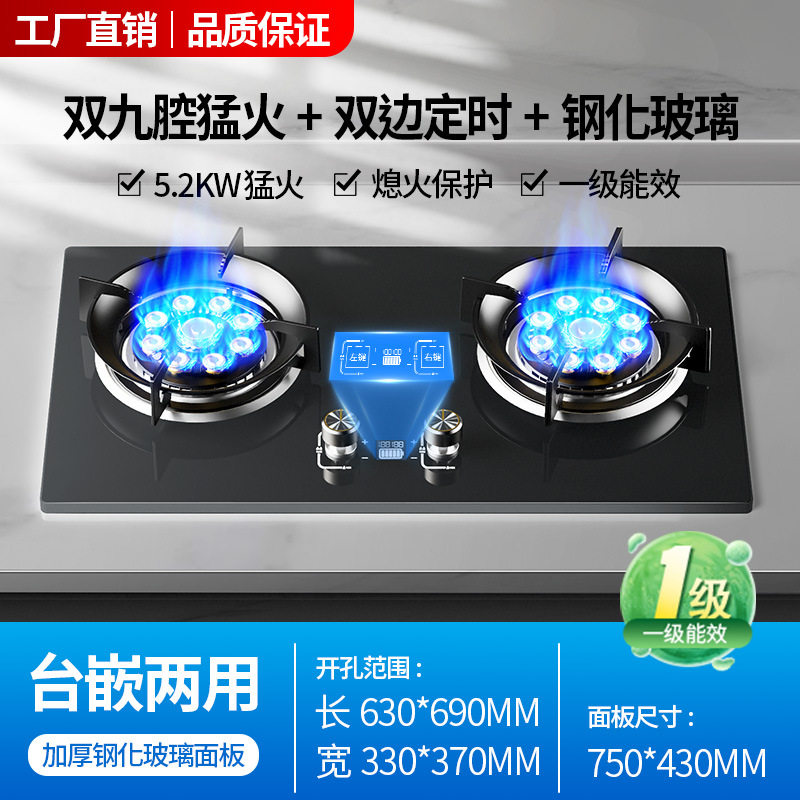 燃气灶家用天燃气灶双灶台嵌两用熄火保护定时猛火灶具煤气灶