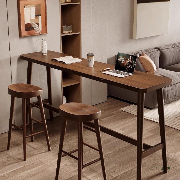 吧台桌家用阳台子客隔断桌靠墙高脚厅窄桌酒F9959597吧约实木桌板