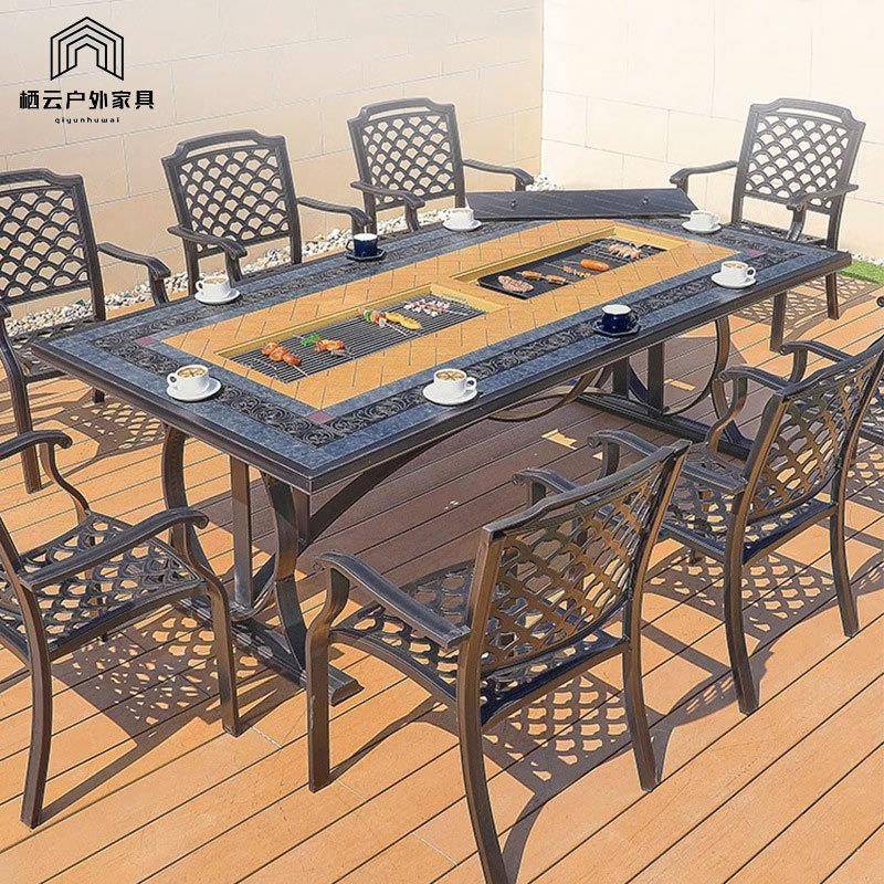 庭别墅烧户外铸铝桌椅阳台STK韩式电烤桌烤家用碳烤炉一桌两用桌