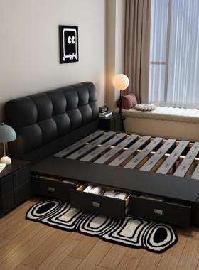 意式奢榻皮QOF艺双人床黑色泡芙主卧大榻米网轻红床复床古双人储