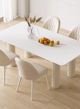 奶油风纯白岩板餐桌轻奢现代法可式大小户长型家用餐桌75852椅组