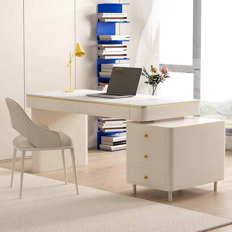 极奶油风意式简岩板桌简书房现代约轻书奢ZG-73839家用一体电脑桌