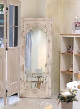 美式镜子实木穿衣壁挂IEK做古旧玄关装复饰镜服装店落地全身镜欧