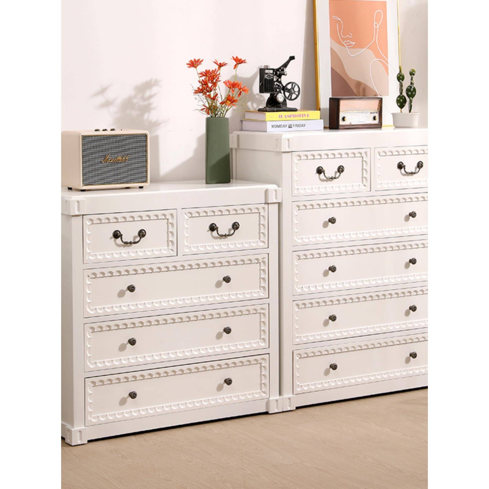 斗柜五斗F96S5H77式色柜实木客厅储物柜餐整边柜窄柜白夹缝抽屉装