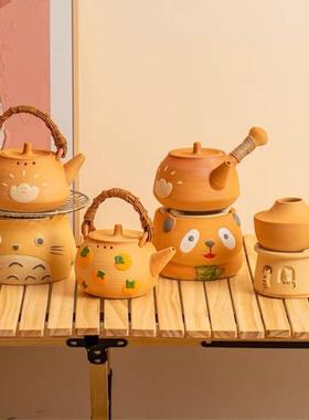萌猫罐围煮茶套装粗陶壶提梁电碳炉两用茶具罐炭炉可干87111烧壶