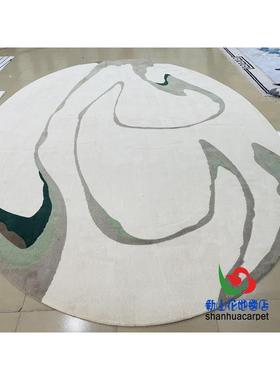 新中式绿色抽水墨象画沙圆形客厅厅茶几发地毯餐77402厅大接待室