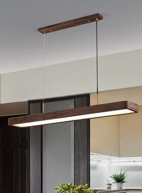 厅极长餐吊灯创意胡桃简木实木吧台胡桃新中式条灯具led书房ZSU餐