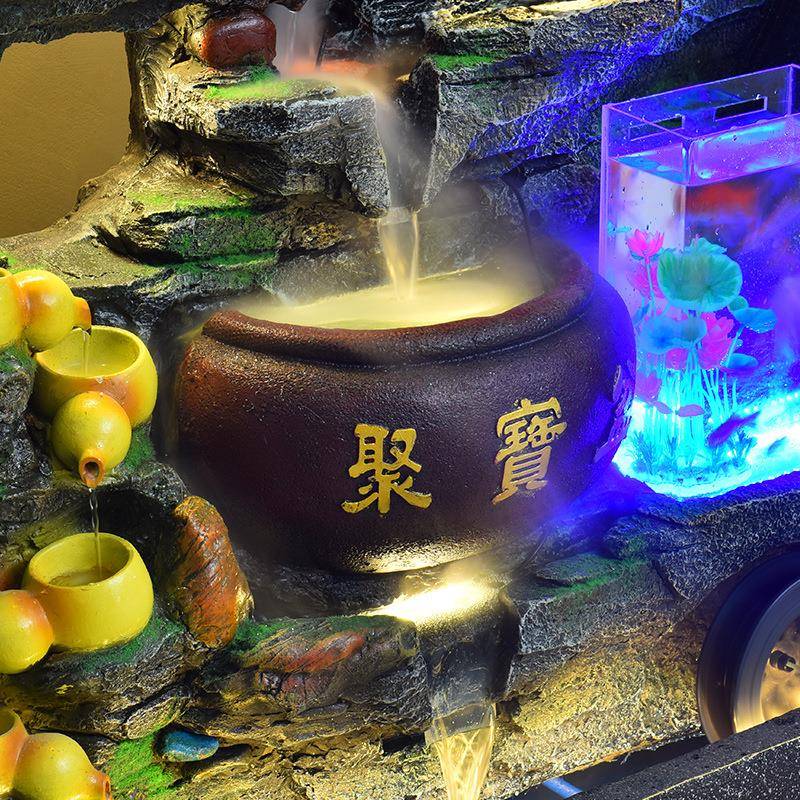 新中式假山喷泉流水墙客幕厅玄观关屏湿风鱼RDZ缸加器景装饰落地