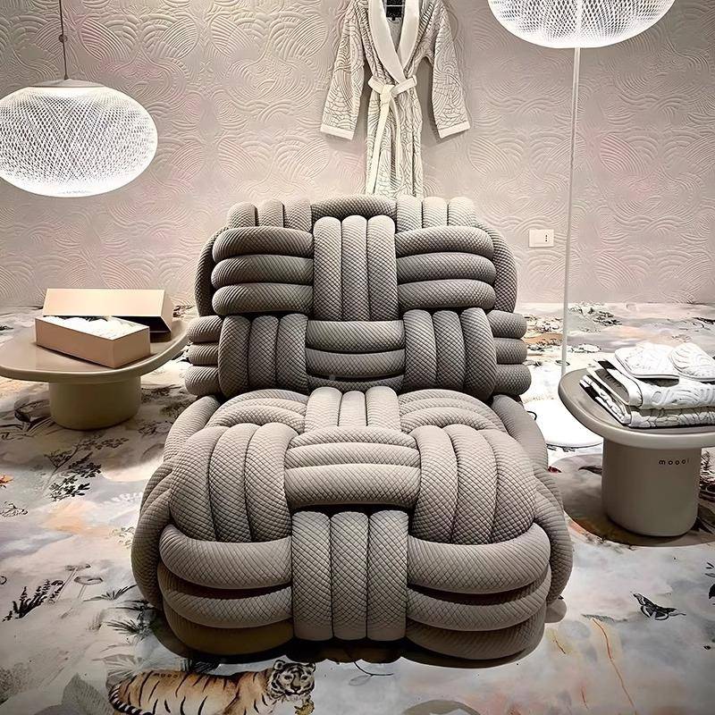 意式轻奢沙发椅设师计编织创意客厅卧室台网红人单休闲编制沙发阳