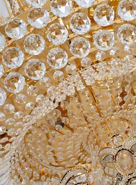 金色圆形灯水晶灯具厅灯LED晶吸顶现89015花代简约卧客室水大气工