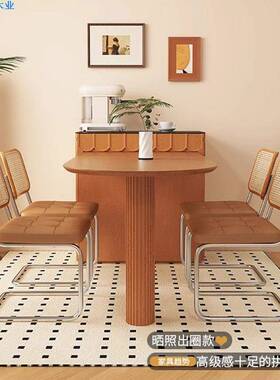 实油89式木岛台餐桌一体可伸缩家用台小户型法复古奶风岩板厨房吧