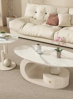 轻用奢奶油岩板茶几家客厅44213现组代小户型沙发客厅几合椭圆形