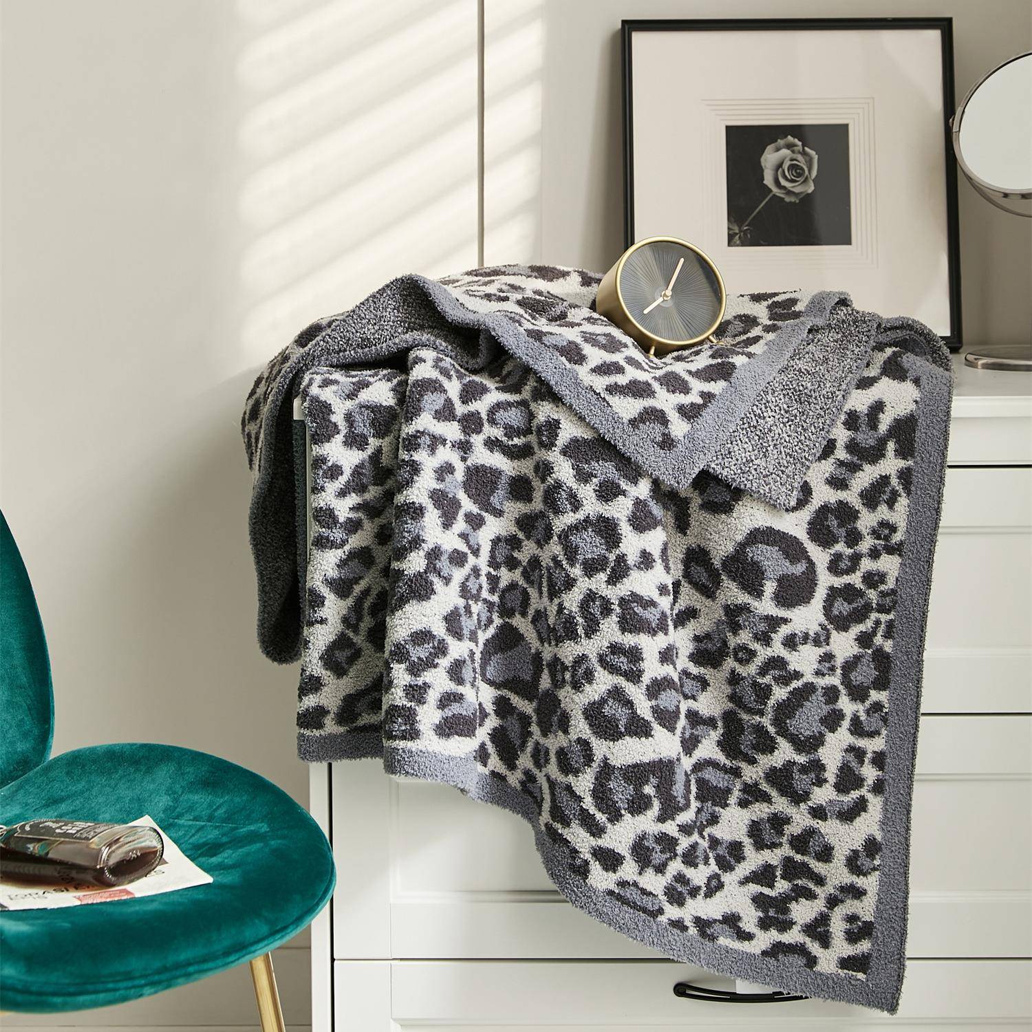 跨境货源睡半边绒午软绵绵豹纹毯毛子线毯盖RH毯软装搭配线毯子浦