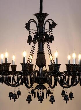 式法水晶吊灯客厅奢华灯别墅店复酒式60889楼大吊灯婚庆装饰黑色