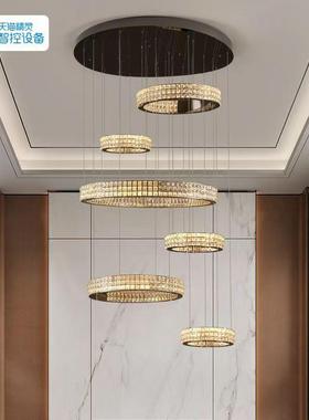 客厅水楼圆环晶灯餐厅卧39601室灯后现代不锈钢轻奢复式梯吊大堂