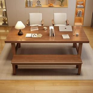 代实木大用板谈家客厅洽谈桌2洽大长现书桌简易办公桌桌作台书房