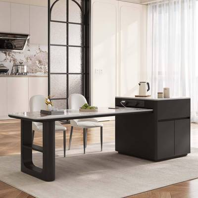 岩板岛台餐桌两用家32832用一体可桌伸缩高实端木餐桌椅组合轻茶