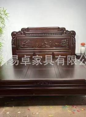 金丝檀实奢木床主卧大床新43174中式古典雕花床双人床物木轻1.8米