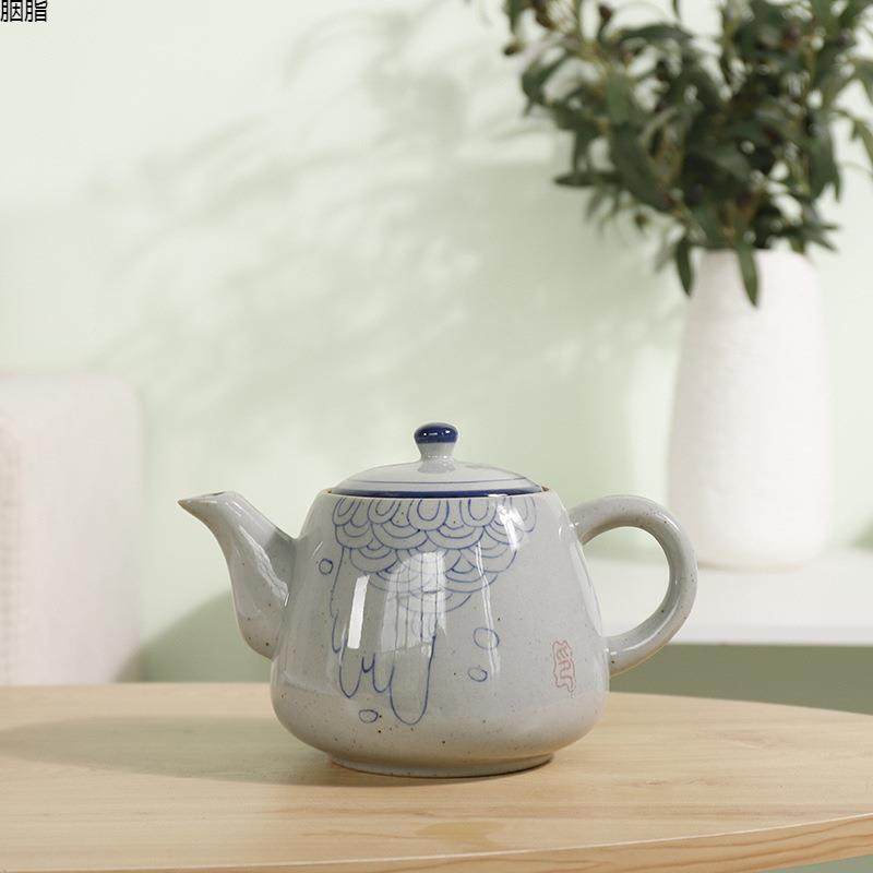 陶瓷手柄式大茶壶家用复泡手古绘青花茶RIL壶耐高温茶壶餐厅茶跨