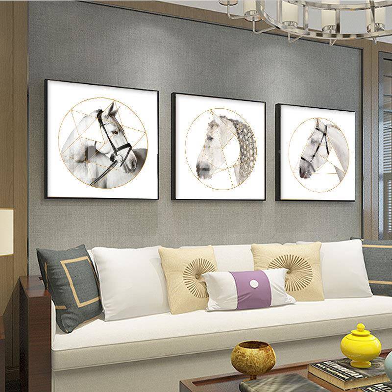 后现代轻方形客白马厅头挂正画沙发背景装饰画几何马墙面卧奢室餐图片