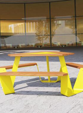 户食堂所桌椅天HWZY0311现代外简约庭院连体长餐桌公共场公园露防