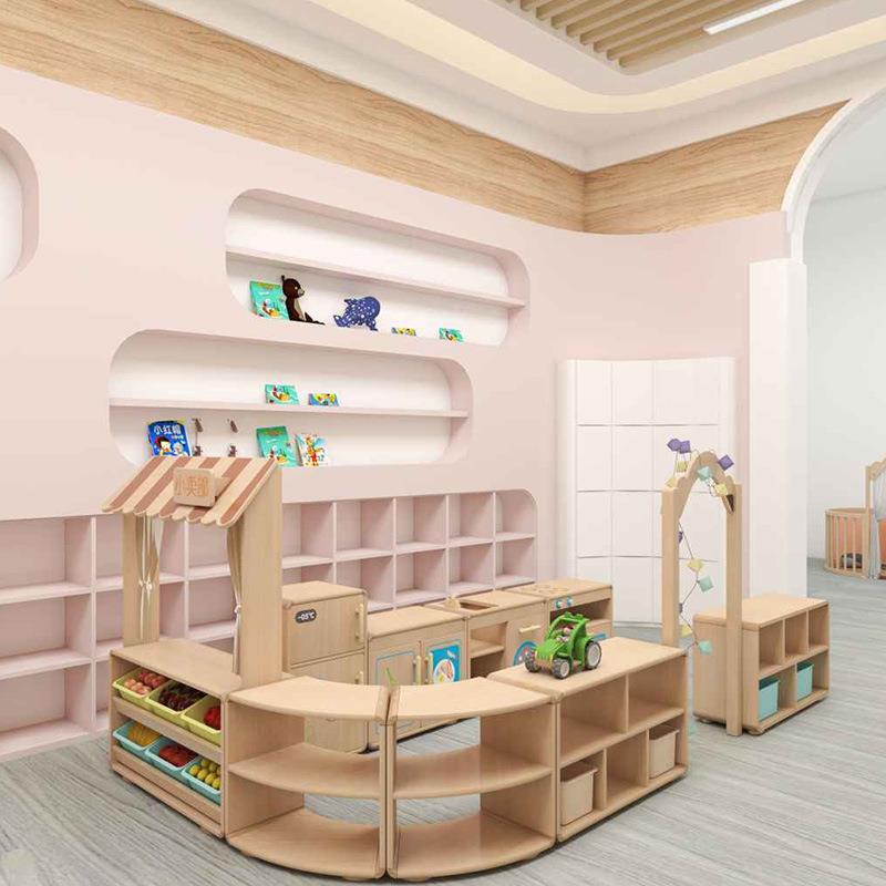 托育桌椅床柜厂家儿童收角纳区组家无品牌/具托合储育物实木桌椅