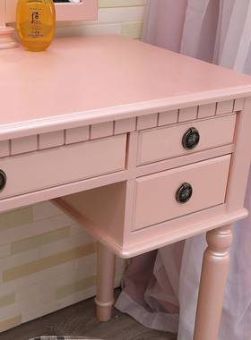 欧式粉三镜五轻抽梳妆台奢卧室小型化妆色台粉色84412妆网红化桌