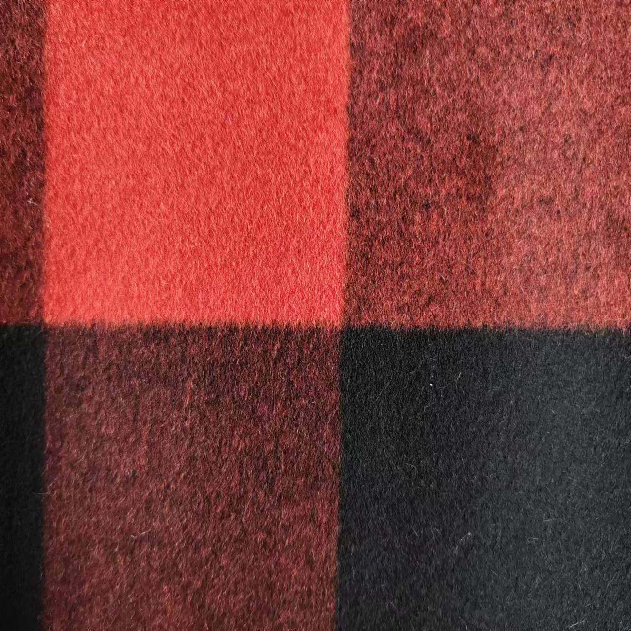 双SDM99毛以二上9大㎝格子面顺毛大衣外套毛呢