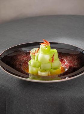 复古怀旧个性F77HTMS8陶瓷色釉圆草腌帽盘酒店餐厅凉菜盘子生卤水