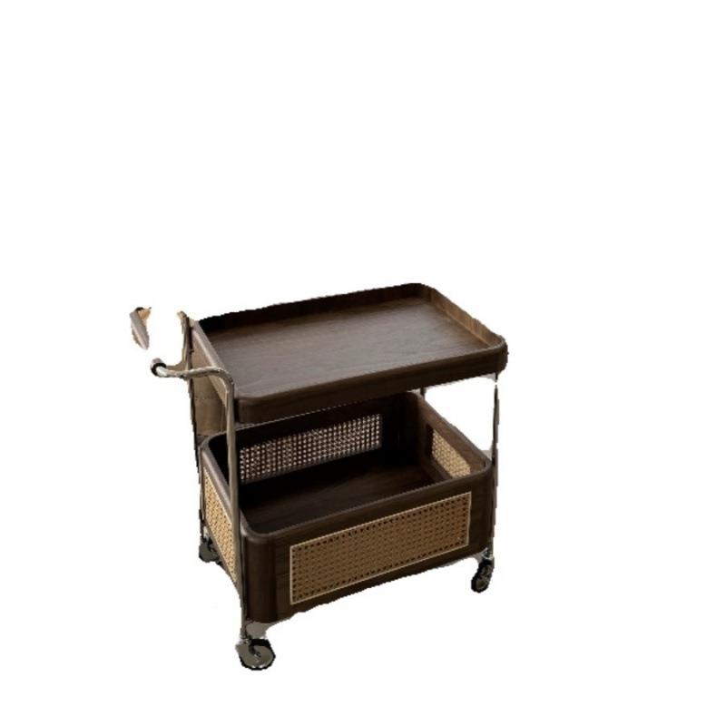 ir古厅风木边几黑胡桃木收纳推XNJ车小边中几客实沙发藤编可移动