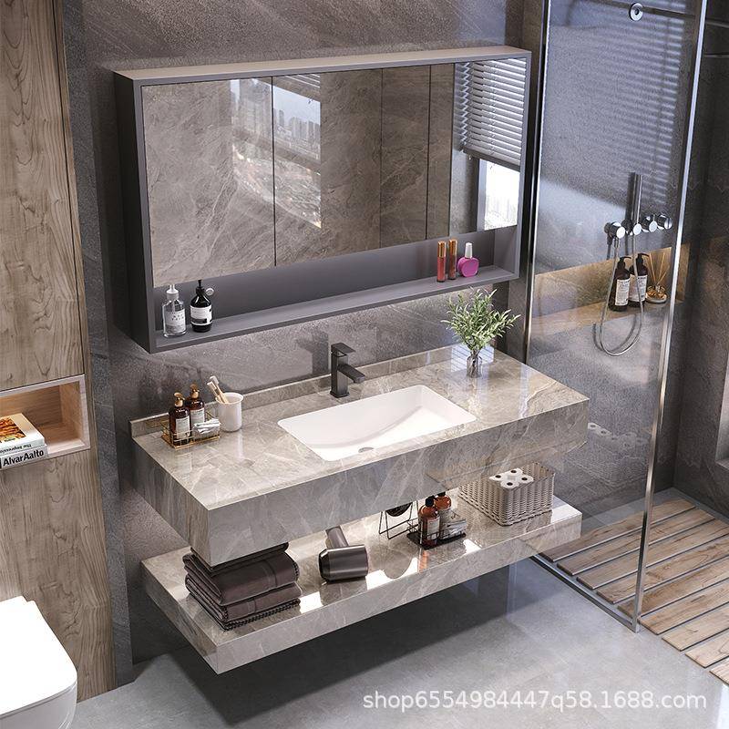 智能岩板无缝衔接陶瓷一体合盆室浴组卫生间柜洗漱台洗手台洗无品