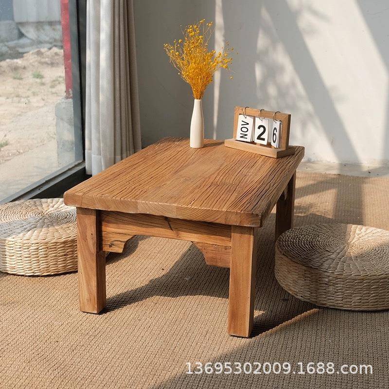 复古老榆XX-09018茶小卧室飘窗型桌榻榻米木小矮桌榆木客厅泡茶台