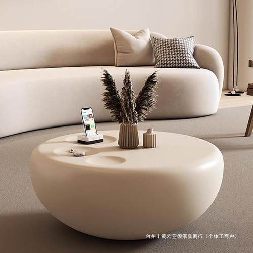 奶油猫圆形茶几现代轻奢设计爪师小户64059型风网红感钢化玻璃边