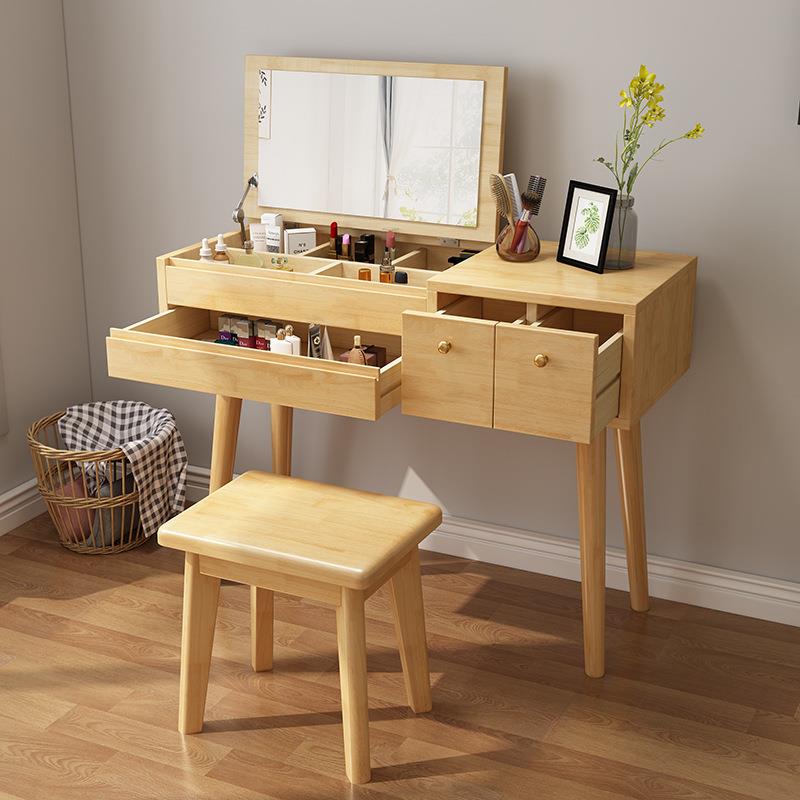 全实书木翻盖梳妆卧室床头柜收纳柜桌6Q6YK3W6一体化妆台桌代简现
