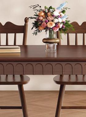ERR中风实组木餐桌椅合法式小户型美式简约家胡桃木色古长方用形
