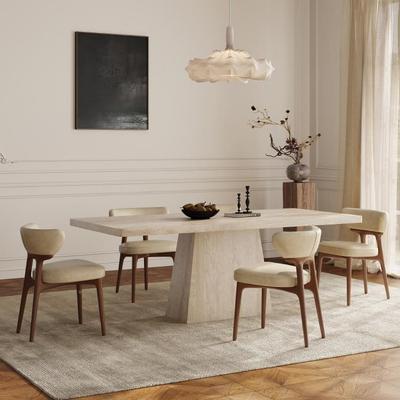 暮法式洞岩板餐奢桌现代39160简约中古风长方餐桌设计师石家用小