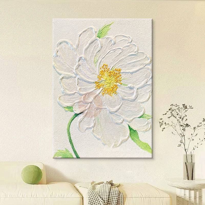 顺丰手绘油画白色大花朵客厅装饰画植物牡丹花卉奶油风厚肌理玄关图片