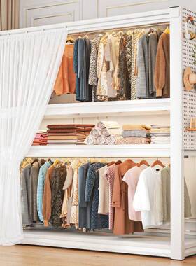 货架衣柜遮18167开放式衣架出置物架加带挡帘收纳厚多层租屋简易