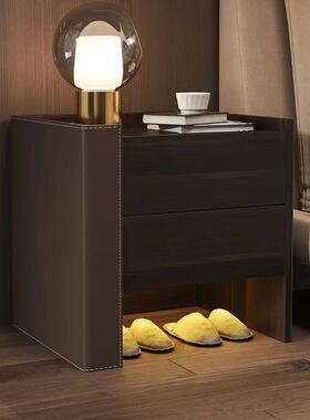 实木床头柜20357红简极简约现代卧室网马鞍皮收纳柜免安装床边柜