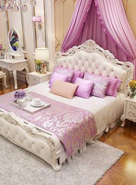 欧床式床现代简约组法式公主简欧双人床色粉皮婚床主82780卧家具