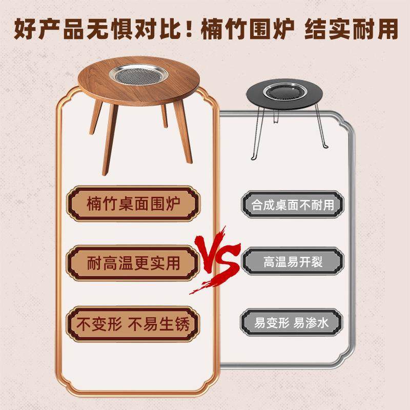 围炉烤煮茶桌VL阳冬室内火炉庭院烤肉小圆桌碳炉烤火桌季台烧烤茶