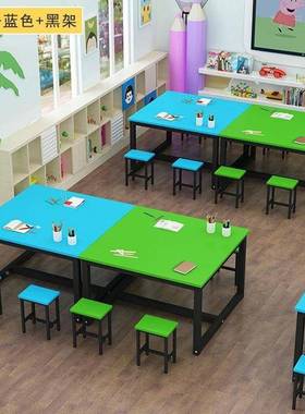 手工儿幼园彩色课桌椅儿童画室桌绘画子中小学学OIT生习桌子