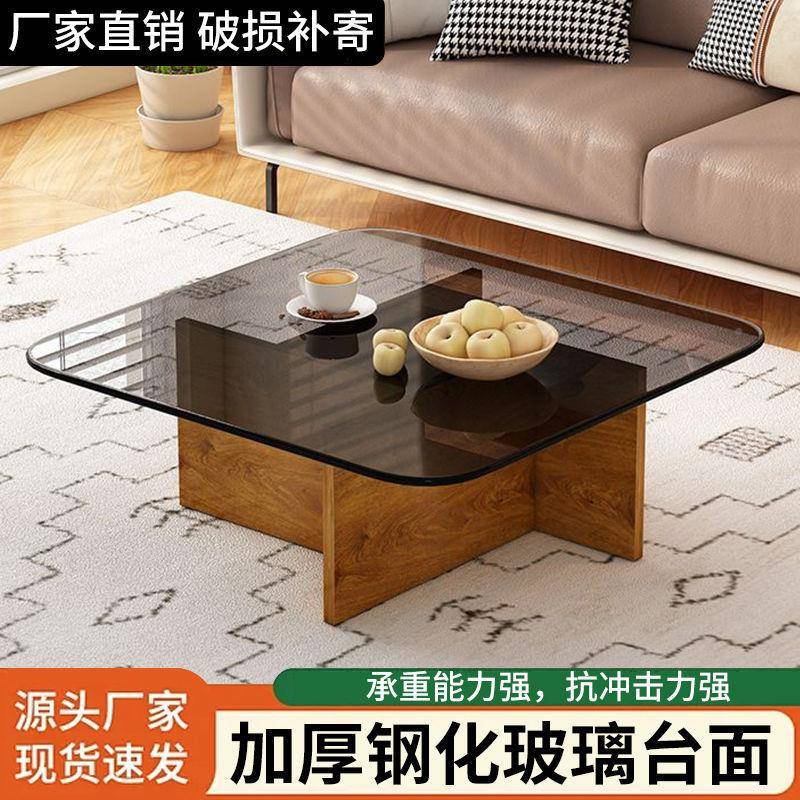 时式尚茶桌厅家用现代简约GQQ几方形意钢化玻璃客圆形茶桌小户型