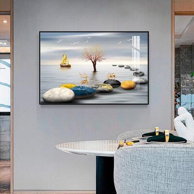 餐厅装饰画单挂副现代简约客厅画横版石运来转室玄关卧进门AFJ柜