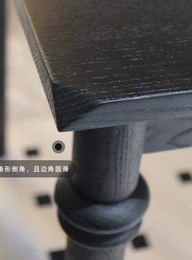 小户型黑色实木长餐桌法子式复古简约家用白T45饭蜡木桌方形桌书