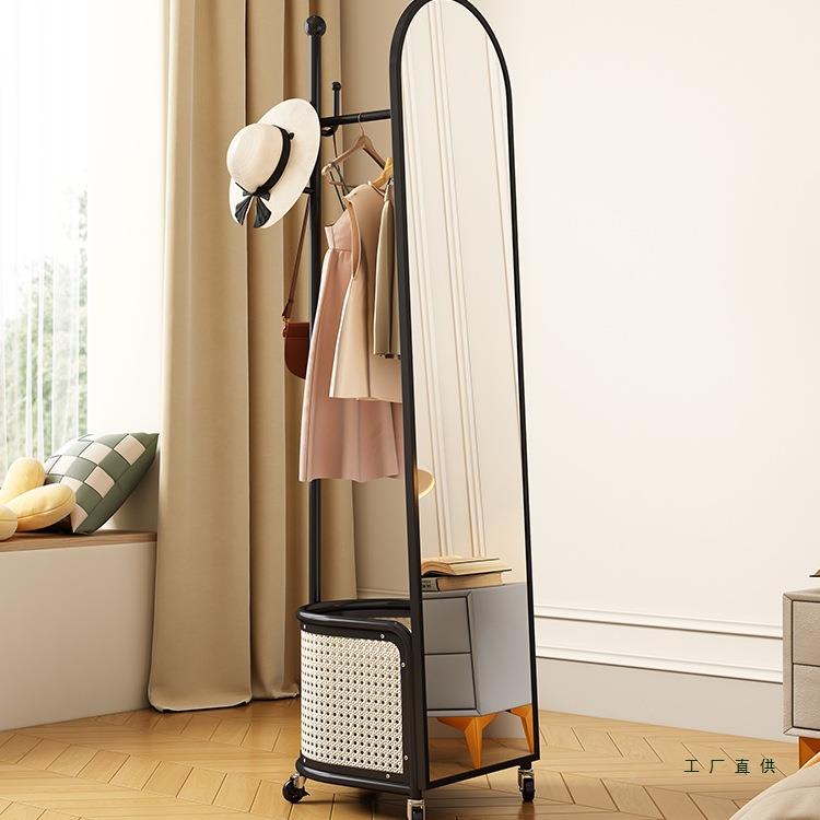 架衣帽架衣子风F5M9JS6M可旋转试衣镜带帽架全身镜中古落地挂衣一