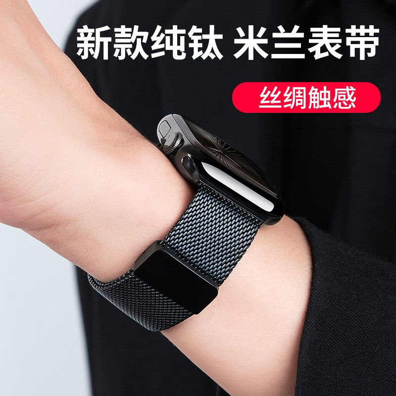 适用苹果手表磁吸纯钛透气表带图片