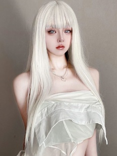 美宿白色假发女长发全头套cos动漫修女小恶魔Lolita长直发假发套
