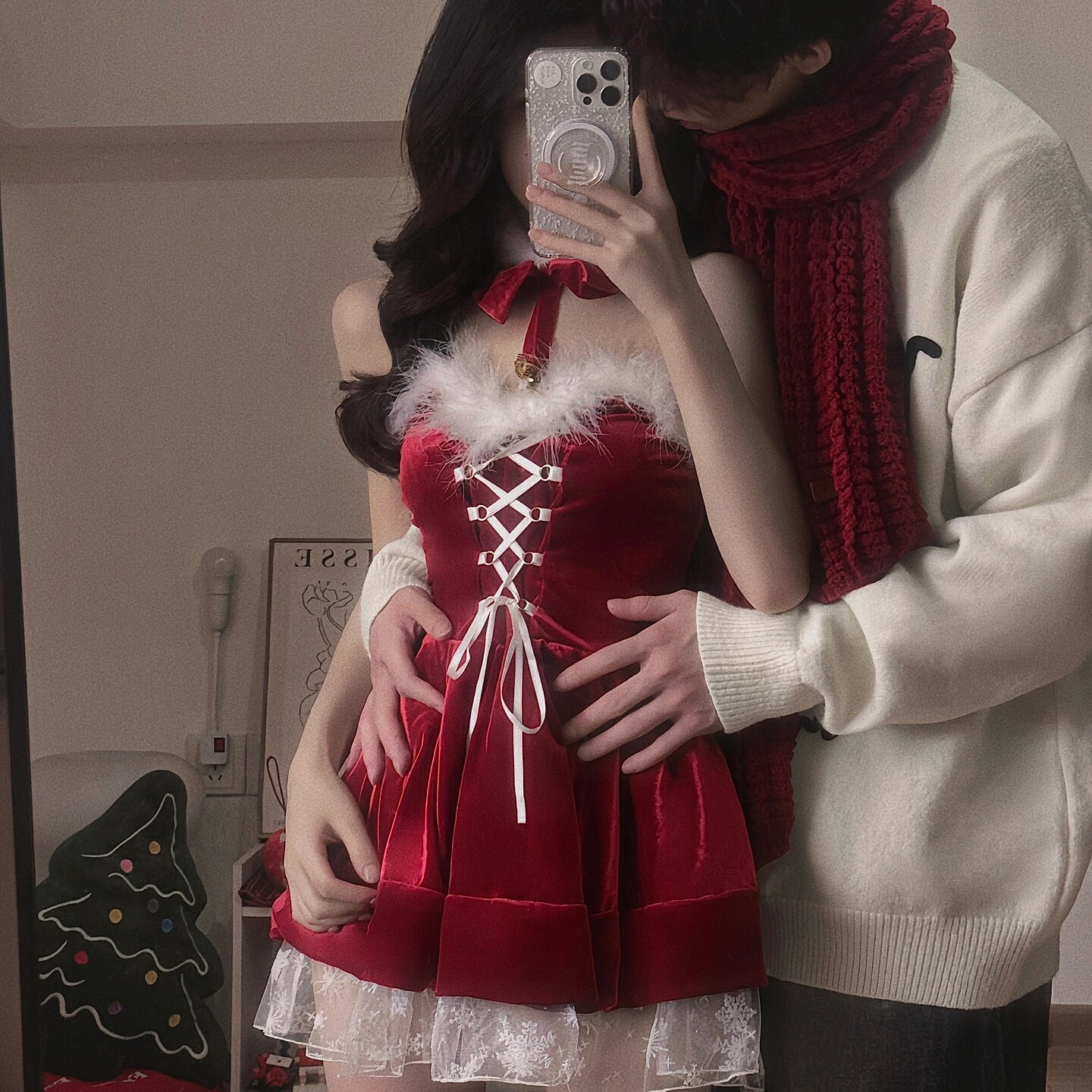 2025年新款圣诞连衣裙氛围感穿搭女装性感套